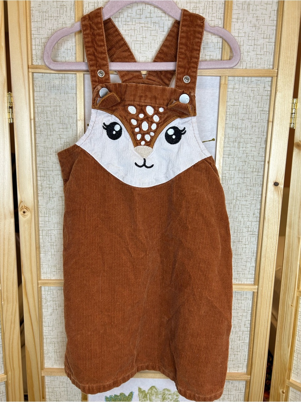 The Children's Place Rust Brown Corduroy Deer Overall Dress